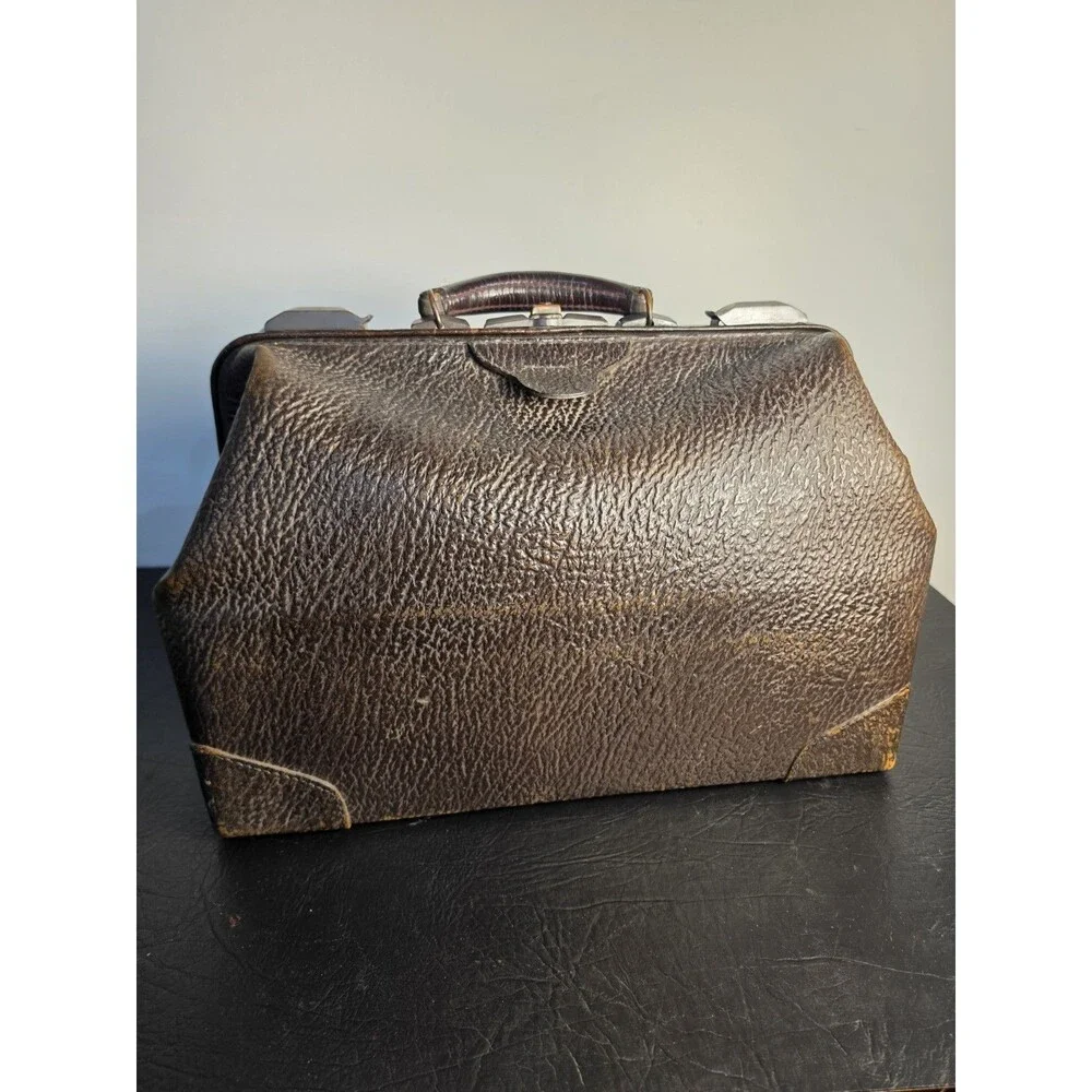Vintage Mid Century Leather Doctor's Medical Bag Sharkskin